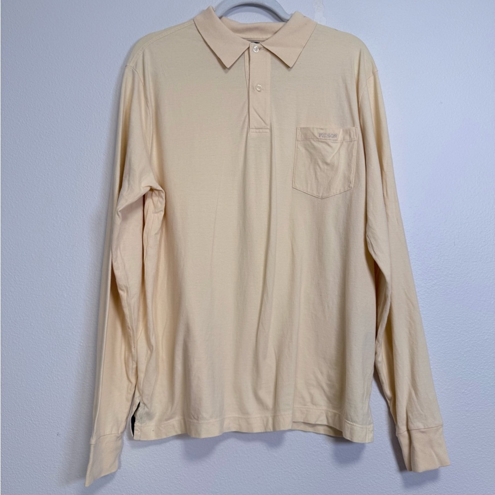 C.C. Filson Butter Yellow Long Sleeve Cotton  Polo Shirt  Mens Sz M